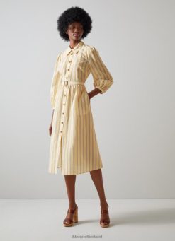 Clothing LK Bennett Women Aarons Cream And Stripe Cotton-Silk Shirt Dress Yellow LJ48X211