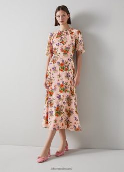 Clothing LK Bennett Women Elowen Poppy Print Midi Dress Pink LJ48X232