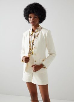 Clothing LK Bennett Women Hanna Recycled Cotton Blend Tweed Jacket Cream LJ48X82