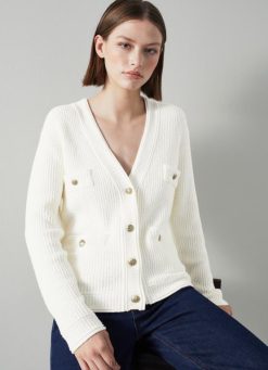 Clothing LK Bennett Women Harriet Cotton Blend Cardigan White LJ48X101