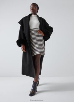 Clothing LK Bennett Women Jodie Wool-Blend Faux Fur Cuff Coat Black LJ48X83