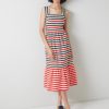 Clothing LK Bennett Women June Blue Red and Cream Wavy Stripe Cotton Dress Multi LJ48X220