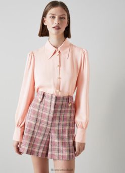 Clothing LK Bennett Women Sonya Crepe Blouse Silver Pink LJ48X11