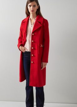Clothing LK Bennett Women Spencer Recycled Wool Blend Snaffle-Detail Coat Red LJ48X77