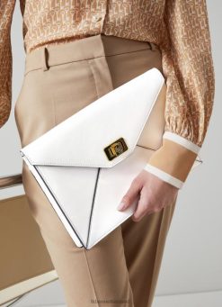 Handbags LK Bennett Women Skye Leather Envelope Clutch Bag Ice White LJ48X551