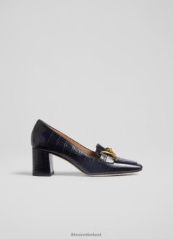 Shoes LK Bennett Women Samantha Croc-Effect Leather Snaffle-Detail Courts Navy Blue LJ48X347